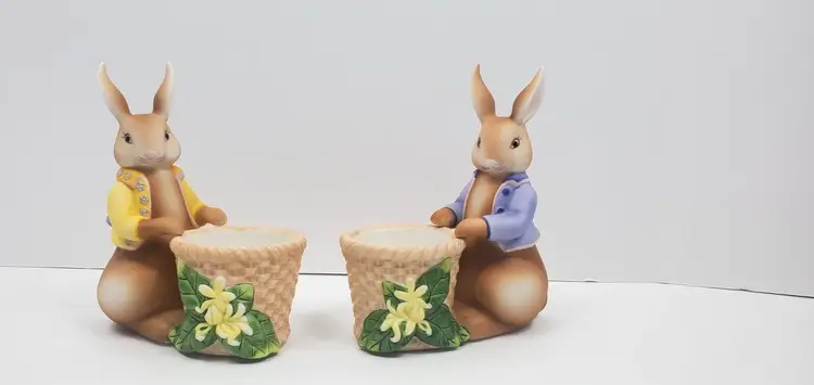 Party Lite Bertie & Bea Votive Candle Holders Ceramic Easter Bunny P7735 New