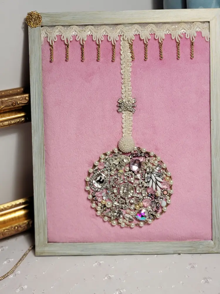 Handmade Christmas ornament framed jewelry art