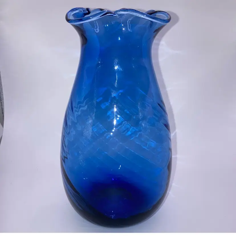 Cobalt Blue Glass Swirl Vase 6 1/2” Tall 3” Wide READ 1 Inclusion As Seen In Last Pic. Can’t Feel It But Can See It!