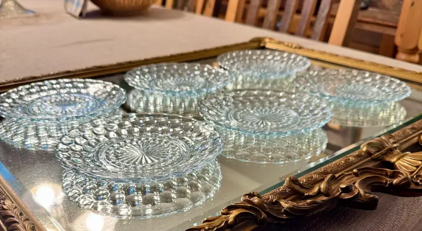 Anchor Hocking Sky Blue Bubble Glass Bread/ Dessert Plates- Set Of 6