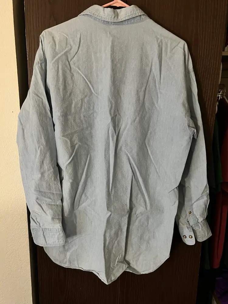 ACME CLOTHING Mens Medium Light Denim Looney Tunes Embroidered Button Shirt