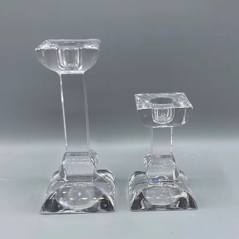 Marquis by Waterford Crystal Candlestick Holders with Original Stickers - Set of 2 - 4" & 5.75"