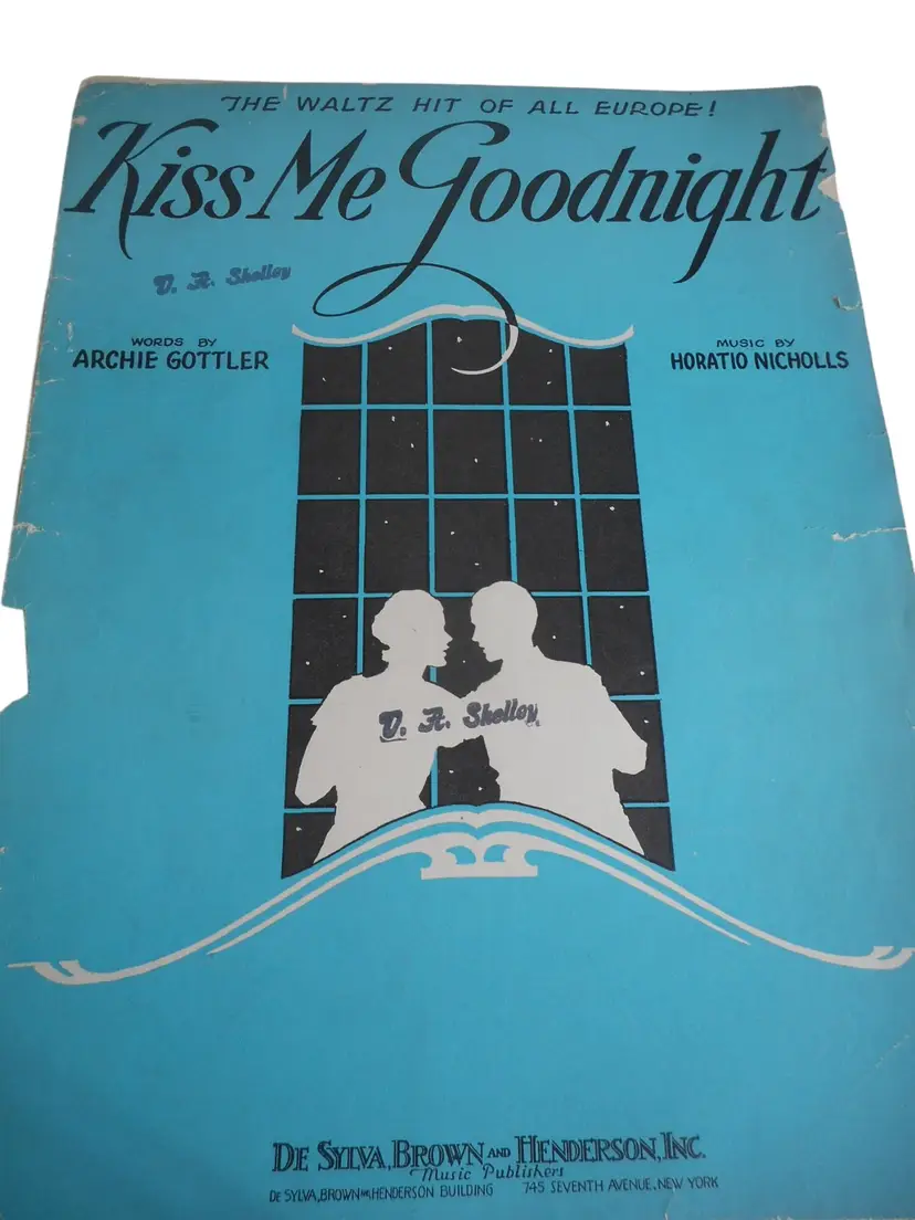Vtg Sheet Music Piano Ukulele Kiss me Goodnight Play or Frame 1931