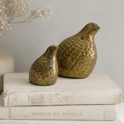 Pair Vintage Brass Quail Bird Figurines