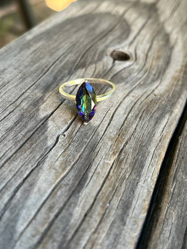 Mystic Topaz 925 Sterling Silver Ring Size 7 3/4