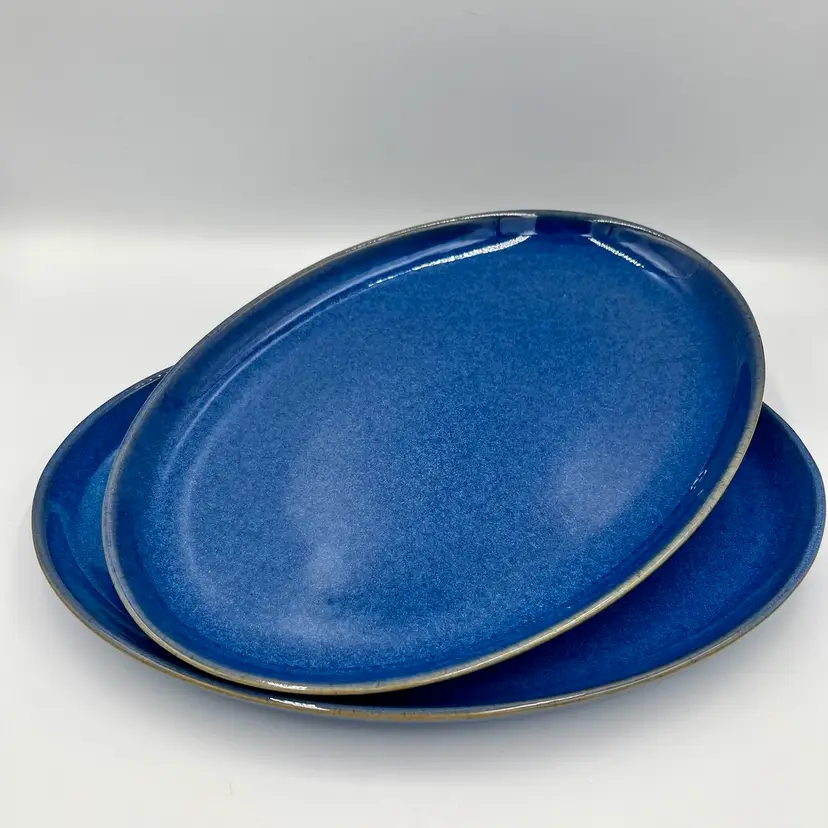 Denby Langley English Blue 2 Oval Serving Platters 11” Stoneware Discontinued