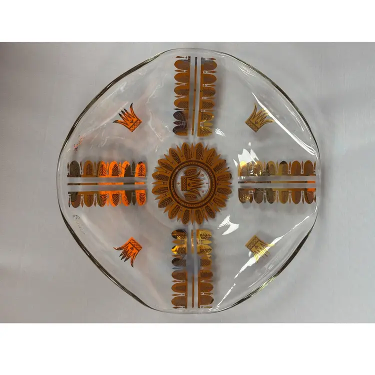 Vintage Georges Briard Golden Celeste Trinket Dish Hollywood Regency MCM Glass 7.5”