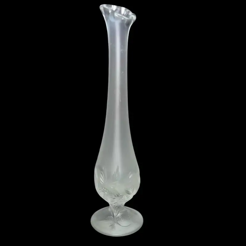 Fenton White Satin Inverted Strawberry Pattern Swung Vase 10”