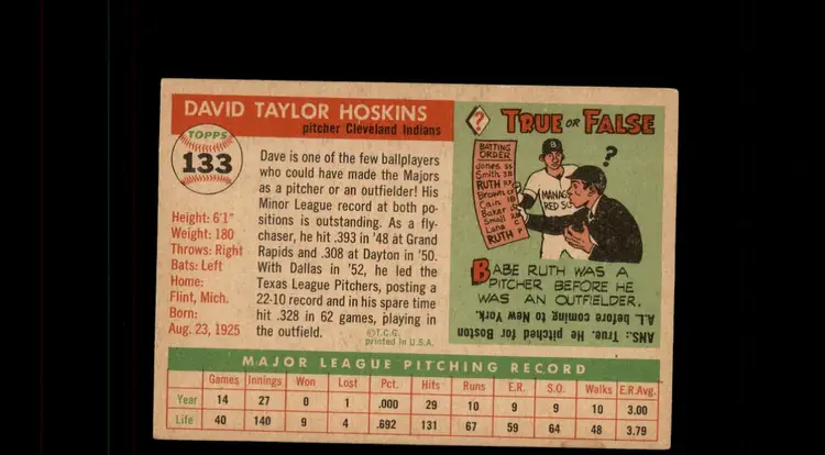 1955 Topps #133 Dave Hoskins - (pk-tl1) - Cleveland Indians