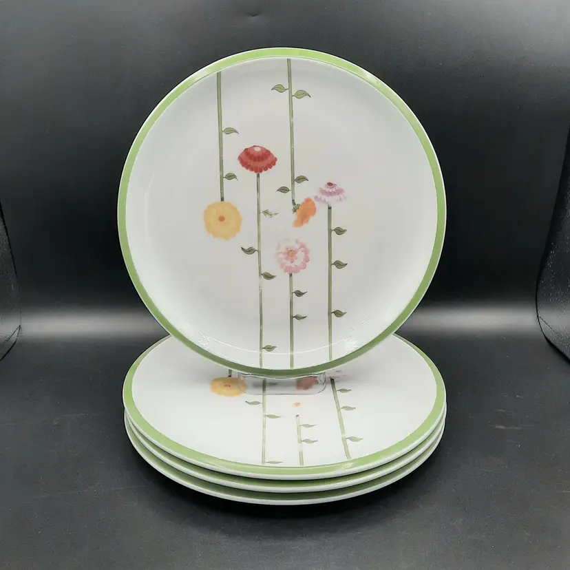 Vintage Denby Fine China Portugal 1974 Contrariwise Floral Dinner Plates Set of 4 AS IS
