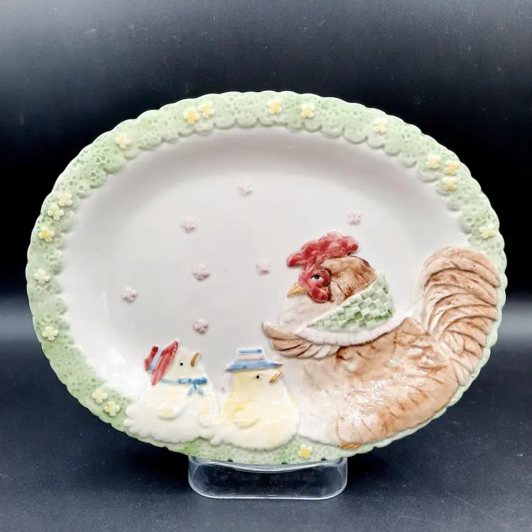 Vintage Fitz & Floyd 1987 Bacon and Eggs Hens and Chicks Easter Plates Set of 3
