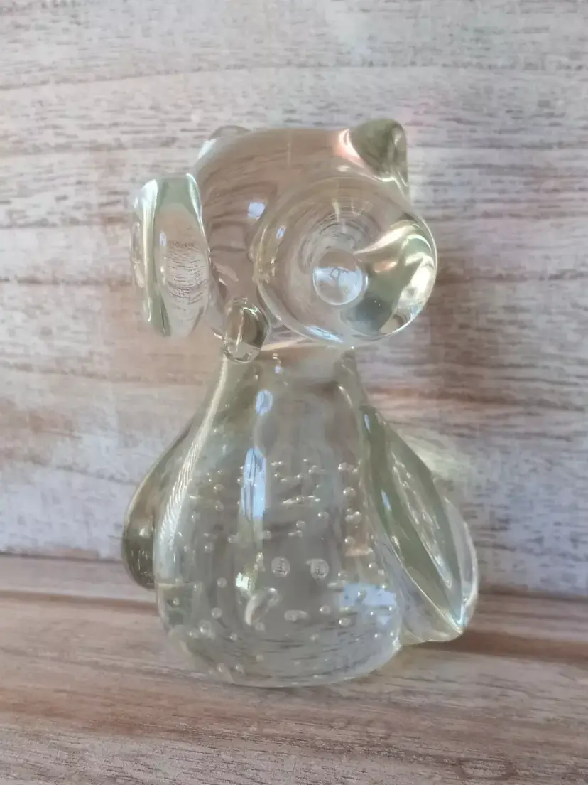 VTG Owl Figurine Paperweight Art Glass Controlled Bubble