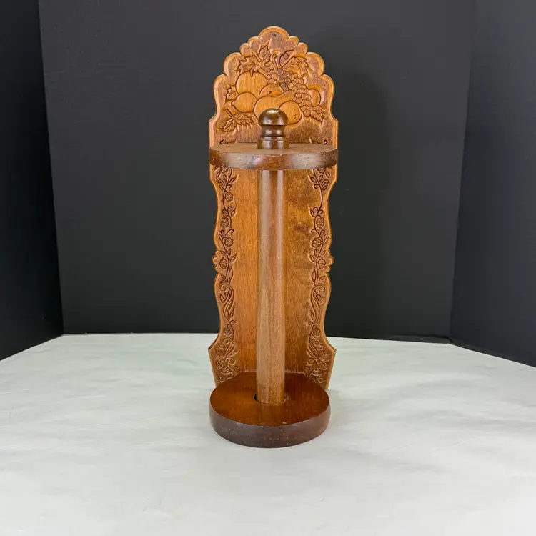 Vintage Wood Paper Towel Holder Wall Mount Embossed Fruit