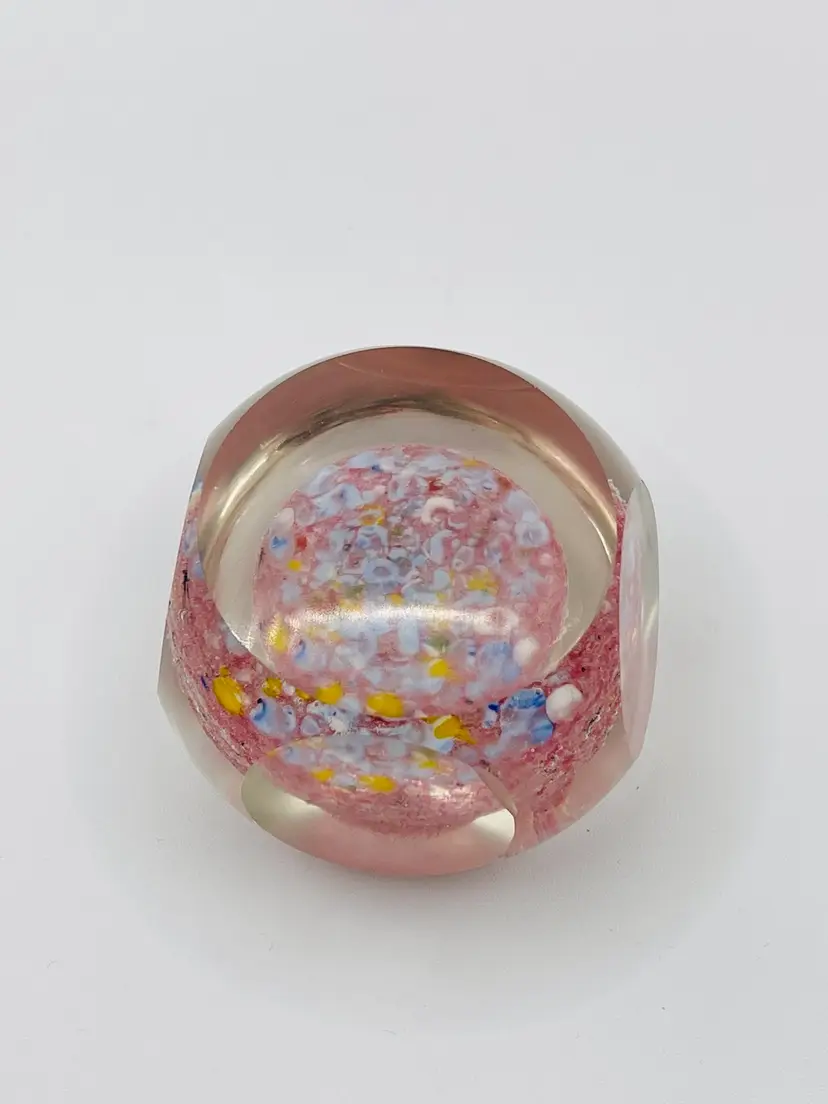 Faceted Paperweight With Pink Center