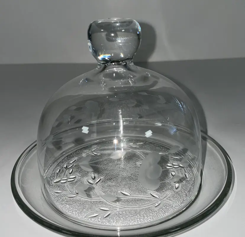 Vintage Crystal Dome Butter Dish Princess House Heritage Etched Round MINT NEW
