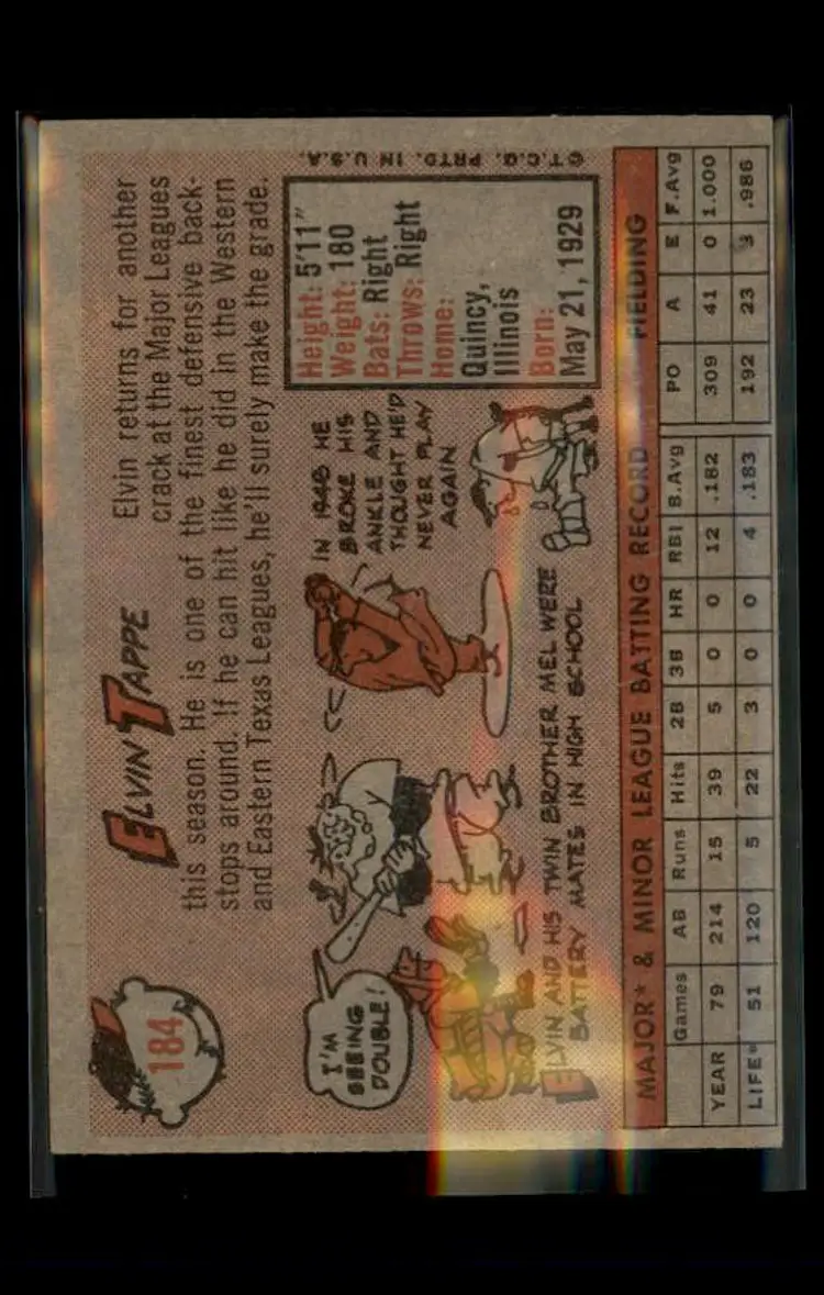 1958 Topps #184 Elvin Tappe - (pk4) - Chicago Cubs