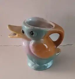 Vintage German Duck/Bird Personal Creamer 2" Orange Teal Lilac