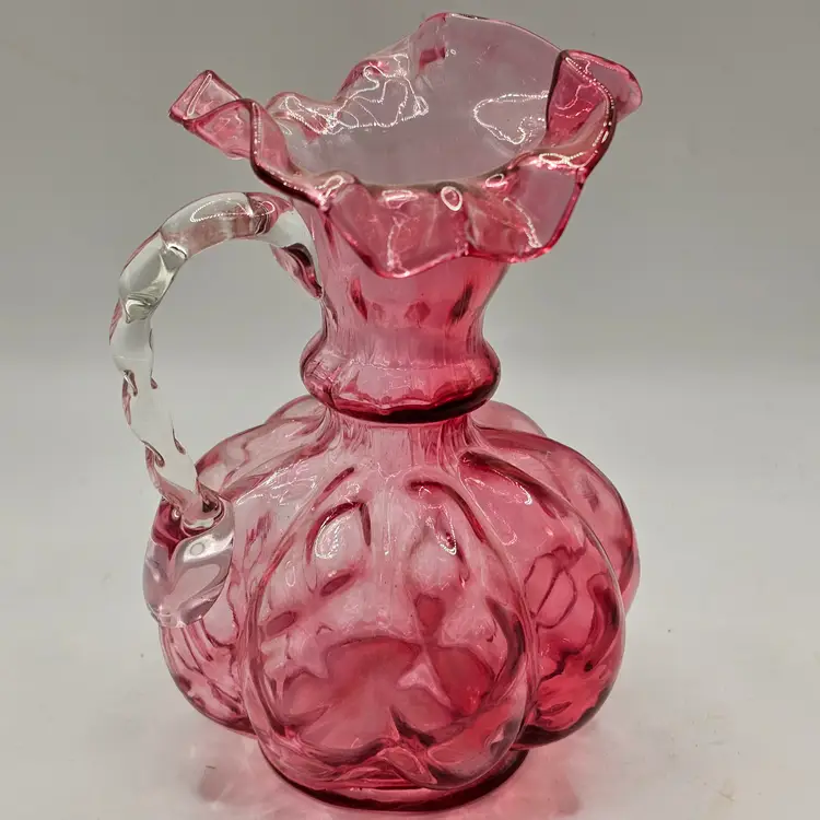Fenton Cranberry melon Pitcher Vase 6" Ruffled rim