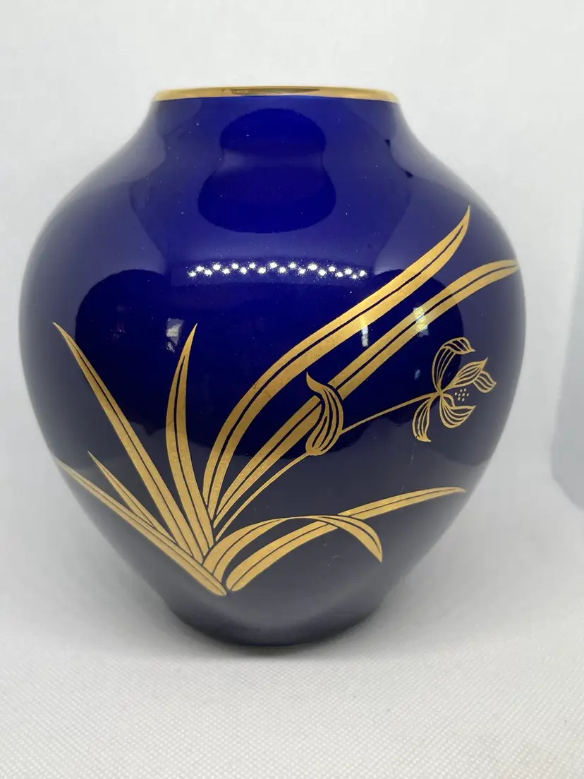 Vtg Shafford Japan Cobalt Blue And Gold Accents Porcelain Vase