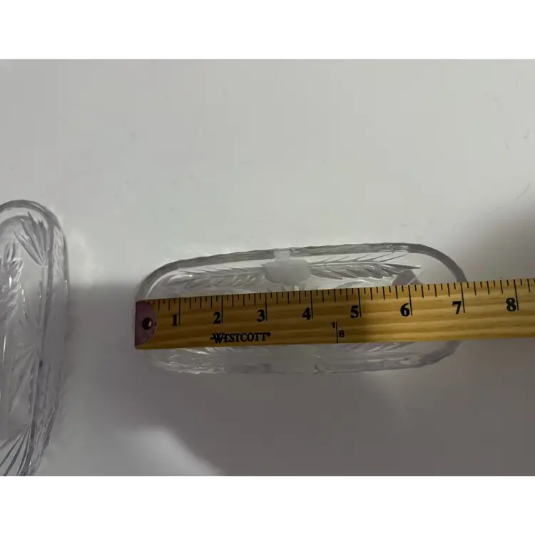 Set of 2 Vintage Starburst Cut Glass 7" Oval Relish/Serving Bowls