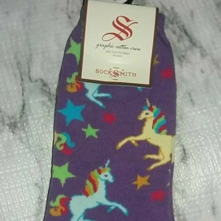 Socksmith Unicorns & Stars Purple Women's Crew Socks   One Size fits most