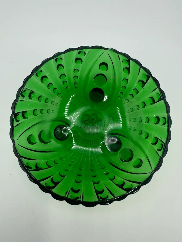 Vintage Anchor Hocking Emerald Green Footed Glass Trinket Dish/Bowl