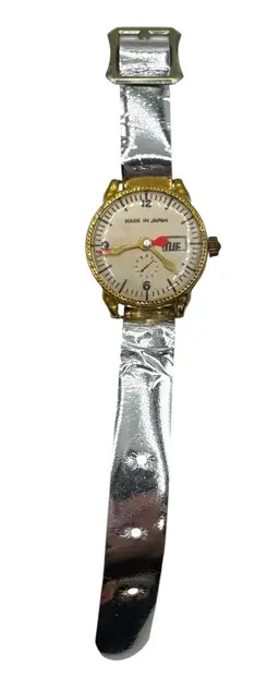 Vintage Childrens Fake Toy Wrist Watch Japan Plastic Paper Metal Vinyl Band 6”