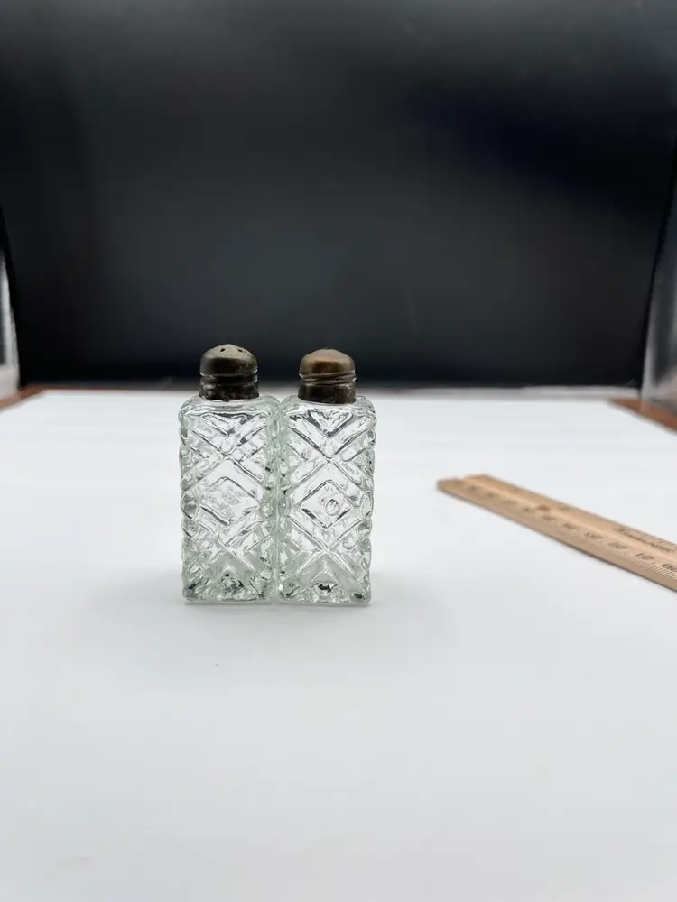 Vintage Cut Crystal Clear Glass Mini Salt & Pepper Shaker Set