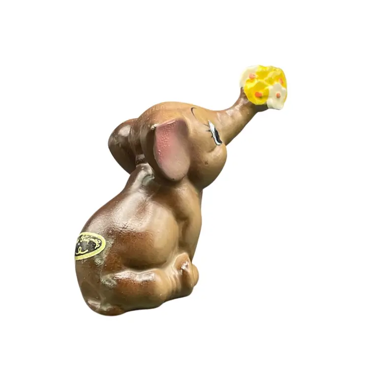 Josef Originals Baby Elephant Flower Bouquet Figurine Trunk Up Miniature VTG