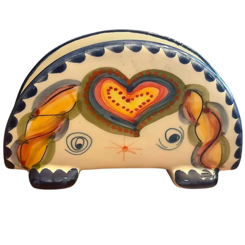 Hand Painted Ceramic Napkin Holder Portugal 5.25” x 3.25” x 1.75”
