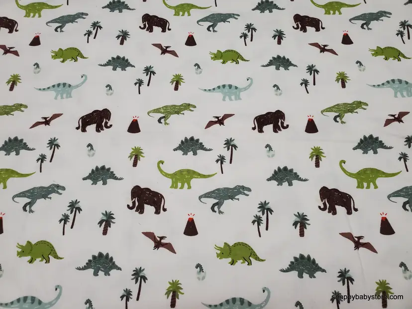 Dinos on White Flannel Fabric Remnant - 100% Cotton - Choose Size - Soft Craft & Quilting Fabric