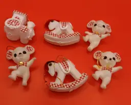 Vintage Flocked Christmas Ornaments Set of 6 Japam