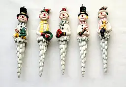 Set of 5 Icicle Style Snowman Ornaments
