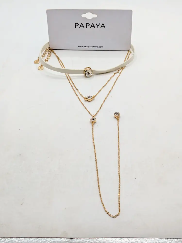 Papaya Gold Tone Layered Necklace with Rhinestones NWT