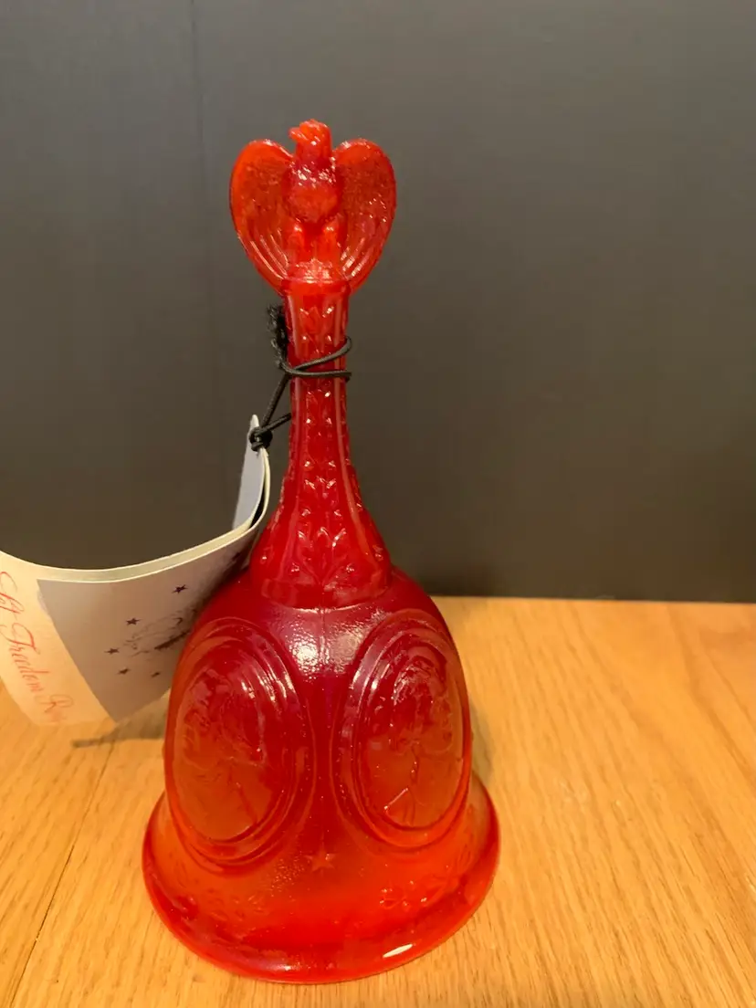 Fenton Amberina Let Freedom Ring Bell Glows 6 1/4 X 3 1/2