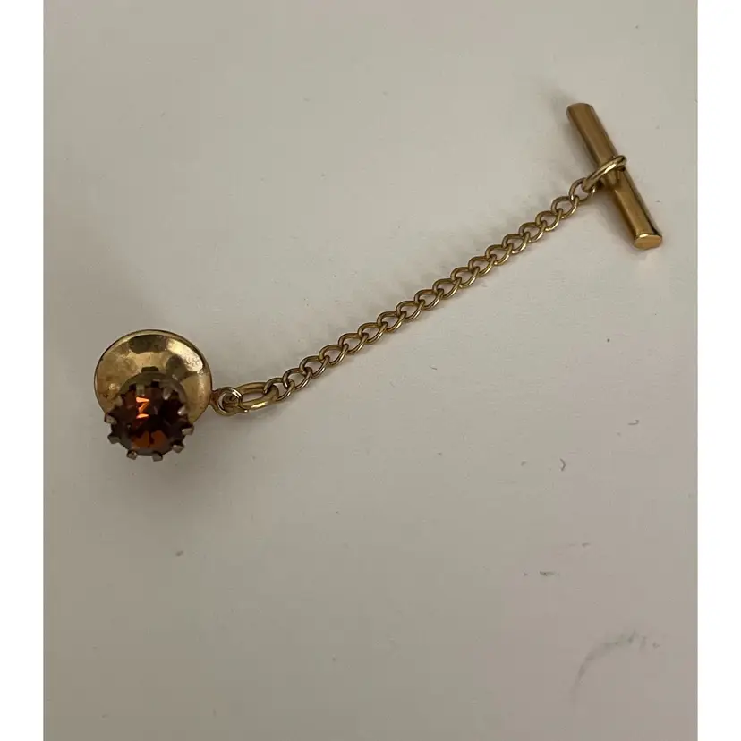 Vintage Tie Tack with Reddish Jewel Stone