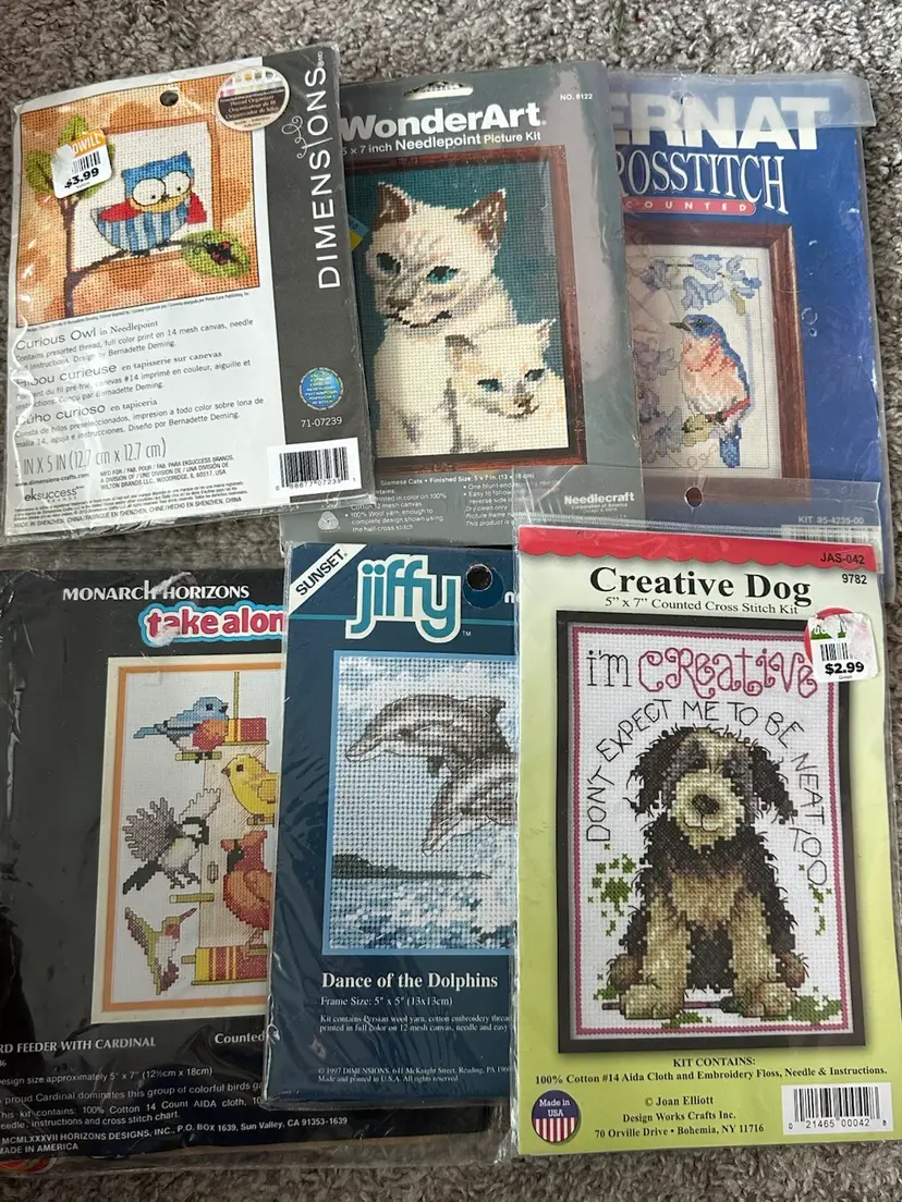 Lot Of 6 Animal Cross Stitch Kits Some Vintage