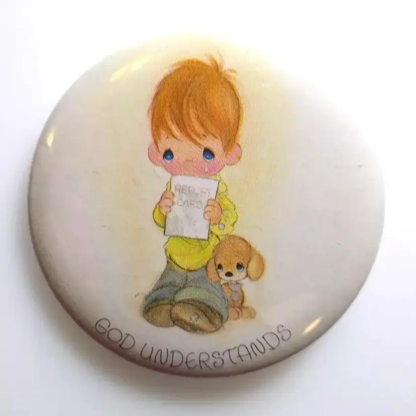 God Understands Precious Moments Pin Badge Button Pinback Vintage 2" Child Puppy