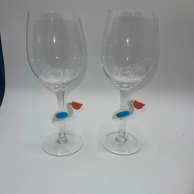 Pier 1 Pelican Art Glass Stemmed Wine Glass 9.5” Set Of 2