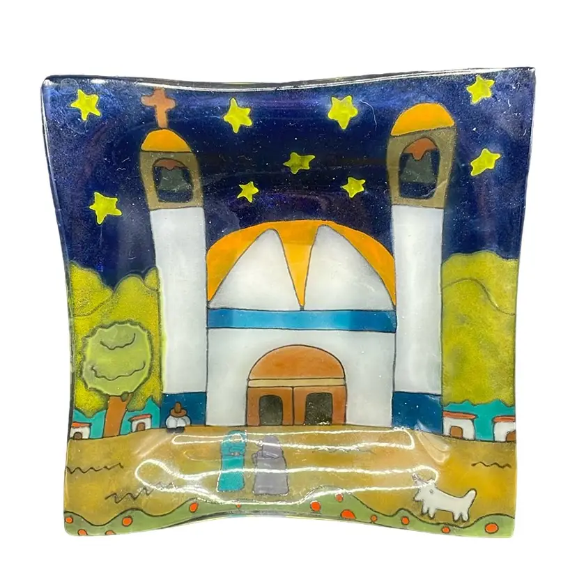 Rodolfo Carrillo Fused Glass Trinket Dish Hand Painted Mexico