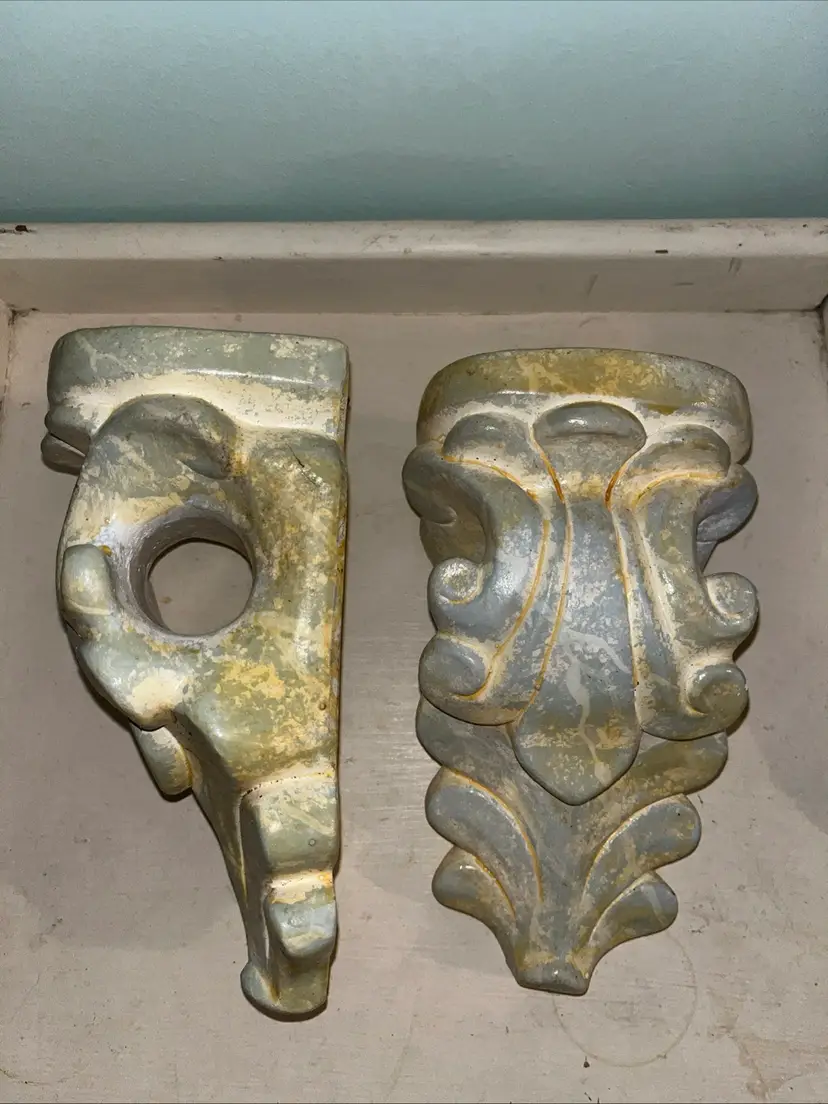 Vintage Wall Shelf Drapery Sconce Corbels Curtain Rod Holders Gray Set of 2