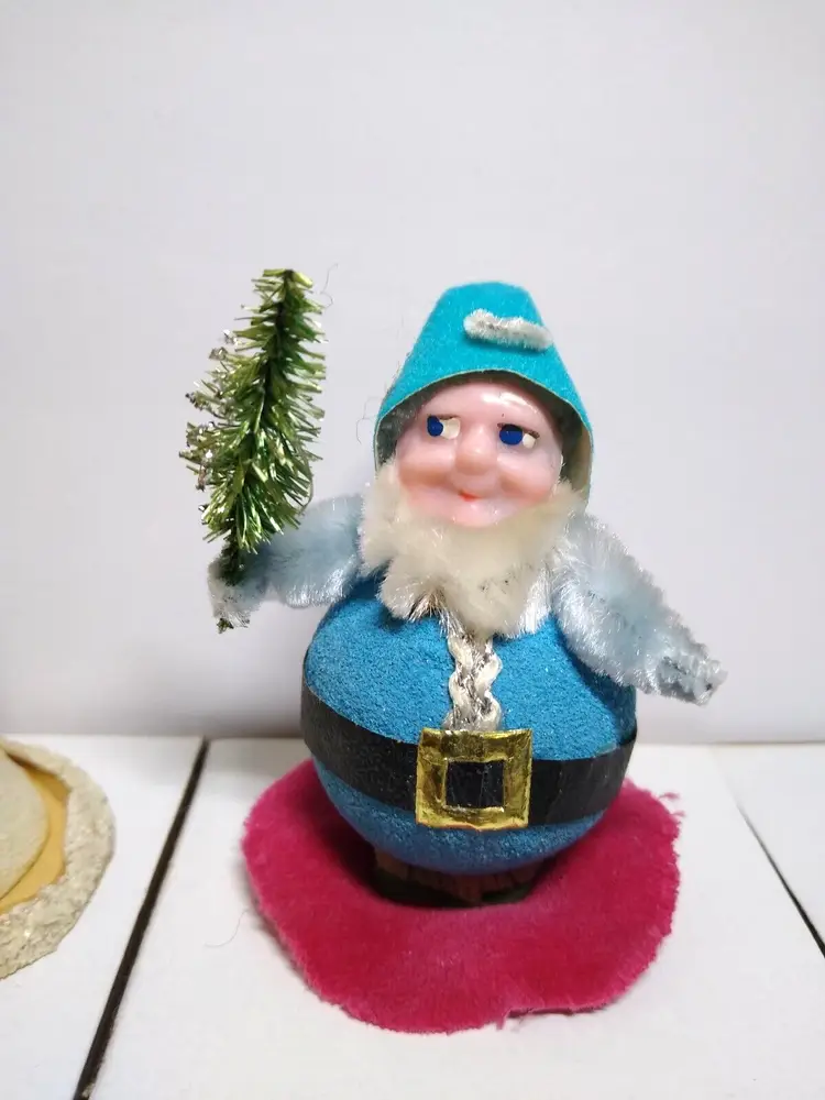 Dwarfs Elf Christmas Tree Ornaments Set Of 2 Vintage Fabric Clothing Mid Century