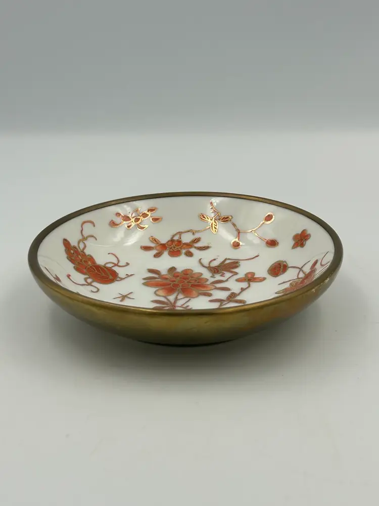 Vintage Japanese Brass And Porcelain Ware Bowl Hong Kong A. F. C