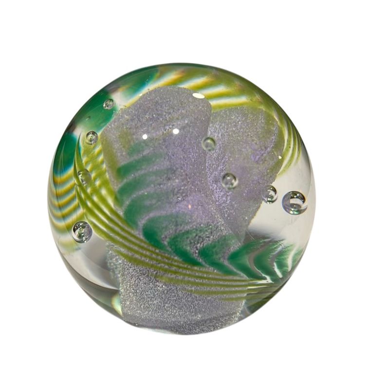 Caithness “Chevron” Signed/Numbered Art Neodymium Glass Paperweight - 3.5” GLOWS