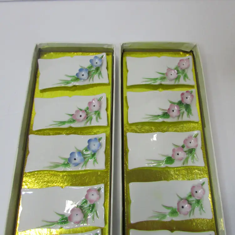 vintage porcelain name plates with 3D flowers set of 12 wedding table decor