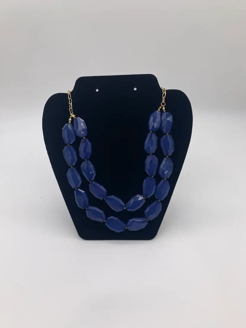 Vtg. Light/Dark Blue Ice Translucent Geometric Faced Layered Beaded Necklace 22”