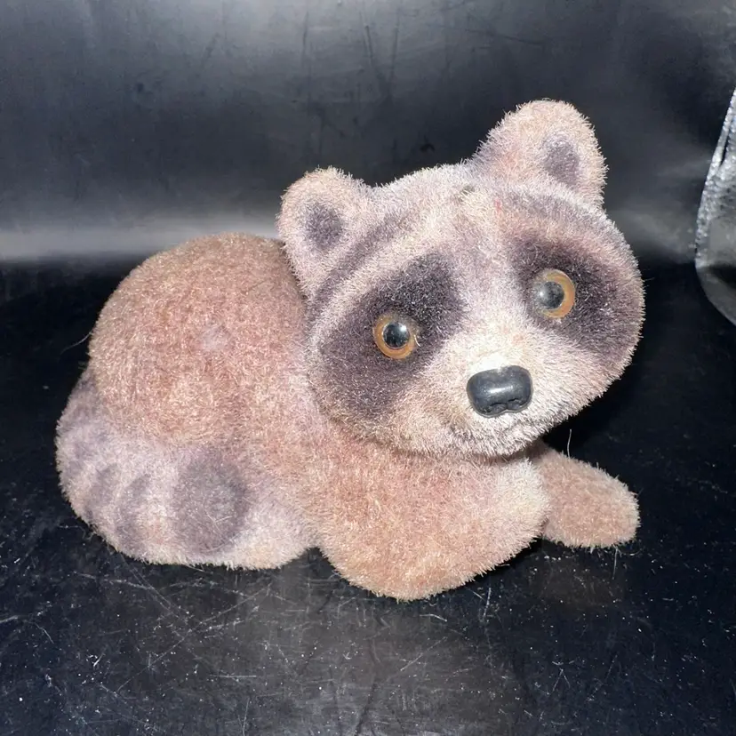 Vintage Excellent Condition Flocked Raccoon Figure Made in Hong Kong