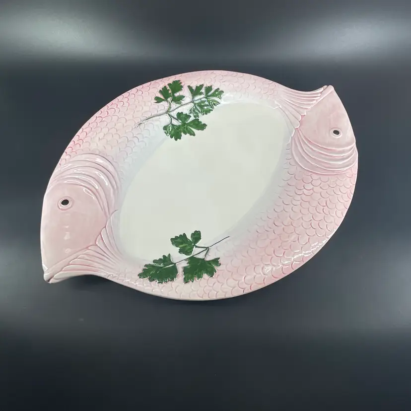 Vtg Italian Double Fish Head 18"x13.25" Serving Platter Hand Painted Made In Italy