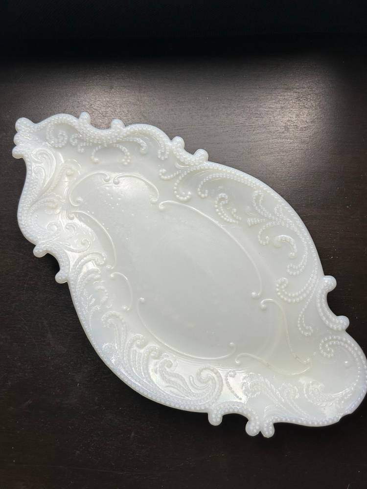 Antique Dithridge Rococo Revival Style opaline dresser tray Glows