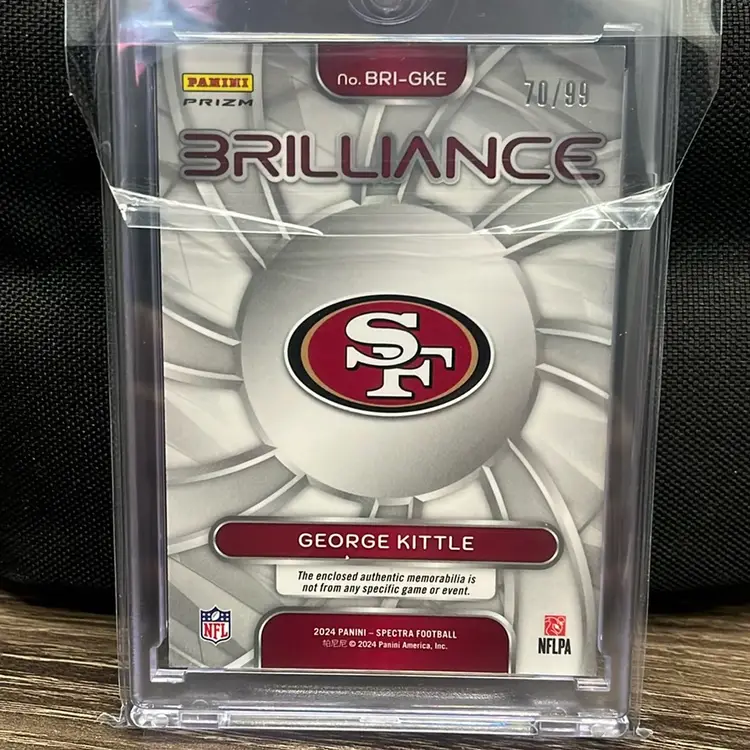 George Kittle 2024 Panini Spectra Brilliance Patch Prizm card numbered 70/99 49ERs